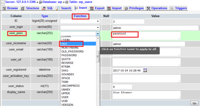 Восстановление пароля к WordPress с помощью phpMyAdmin Восстановление пароля к WordPress с помощью phpMyAdmin